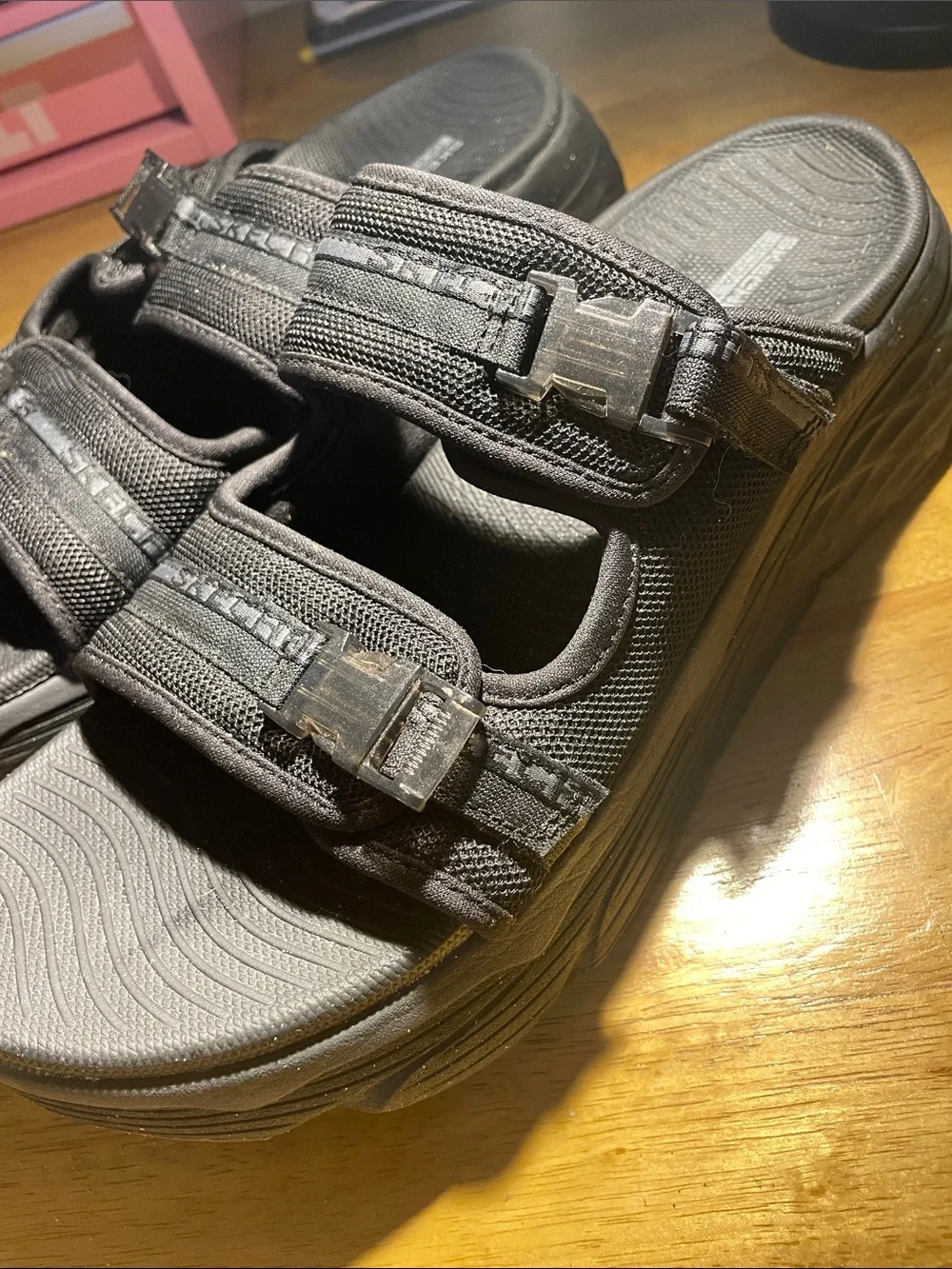 Skechers Black Dual-Strap Platform Slide Sandals